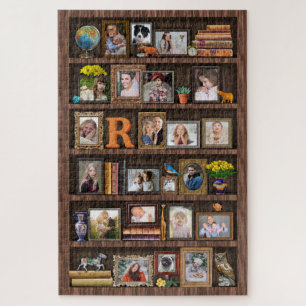 Family Photo Collage Antique Bookcase Custom Large Jigsaw Puzzle