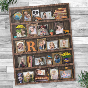 Family Photo Collage Antique Bookcase Personalized Fleece Blanket