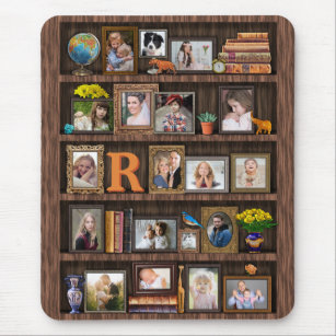 Family Photo Collage Antique Bookcase Personalized Mouse Pad