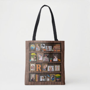 Family Photo Collage Antique Bookcase Personalized Tote Bag