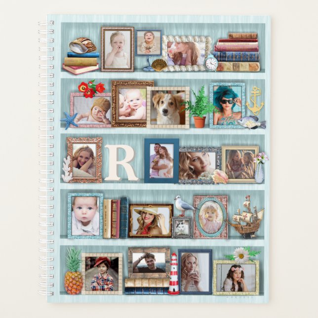 Family Photo Collage Beach Bookcase Personalized Planner (Front)