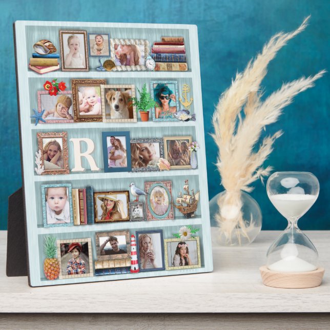 Family Photo Collage Beach Bookcase Personalized Plaque (Side)