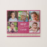 Family Photo Collage Best Grandma Ever Jigsaw Puzzle<br><div class="desc">Give your grandmother this fun family puzzle for any occasion... birthday,  Christmas or Grandparent's day. Personalize this with 5 photos of her grandchildren. "Best Grandma Ever" appears in a combination of plain text and script for modern typography. The puzzle offers raspberry pink background.</div>