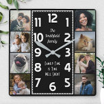 Family Photo Collage Black and White Art Deco Easy Square Wall Clock<br><div class="desc">Make your own personalized photo collage clock with this easy template. This square, classy clock has white numbers lined up in the middle in a deco-style long rectangle and a plain black background that you can "customize" to whatever image or colour you'd like. Along the edges, there's room for you...</div>