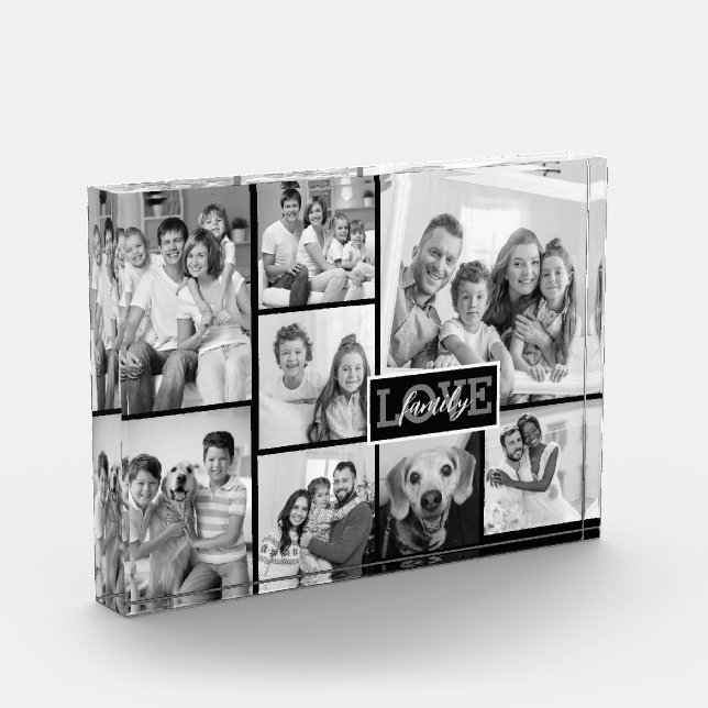 Family Photo Collage Black and White Love Block (Left)