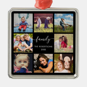 Family Photo Collage Black Custom Ceramic Ornament