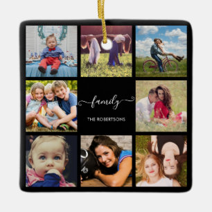 Family Photo Collage Black Custom Ceramic Ornament