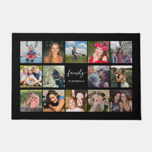 Family Photo Collage Black Custom Doormat