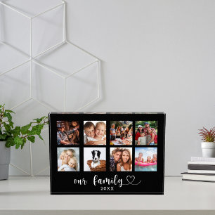 Family photo collage black love heart script block