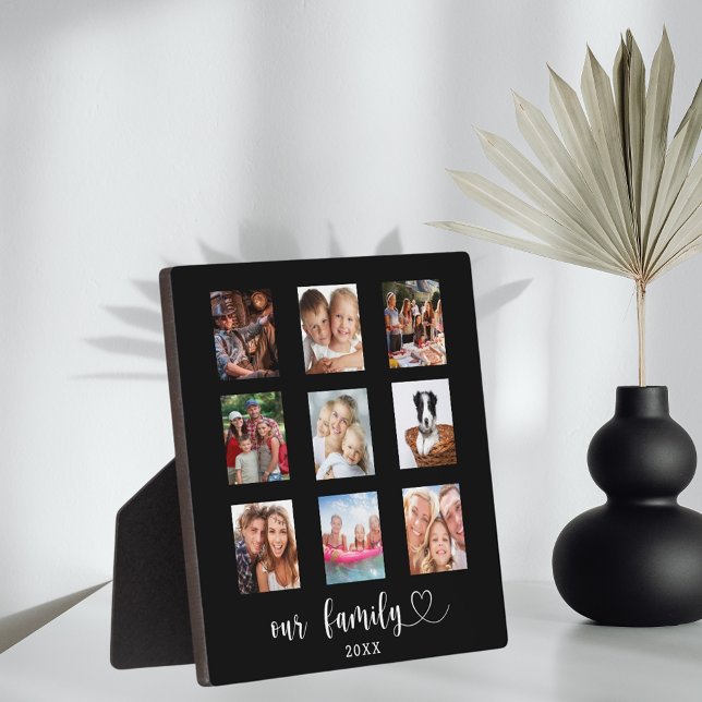 Family photo collage black  plaque (Creator Uploaded)
