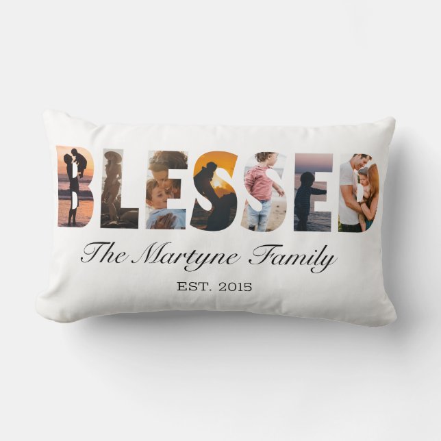 Family Photo Collage Blessed Personalized Lumbar Pillow (Front)