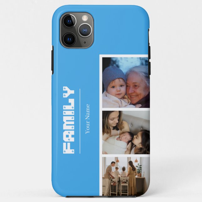 Family Photo Collage blue 4 Picture Case-Mate iPhone Case (Back)