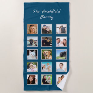 Family Photo Collage Blue  Beach Towel
