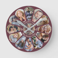 Family Photo Collage Burgundy Custom Flower Shape