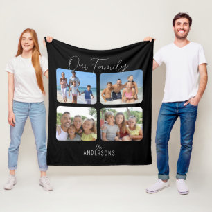 Family Photo Collage Calligraphy Script Fleece Blanket