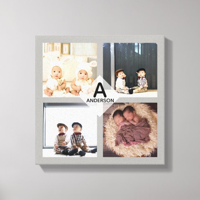 Family PHOTO COLLAGE Canvas - Add Monogram - CHIC (Front)