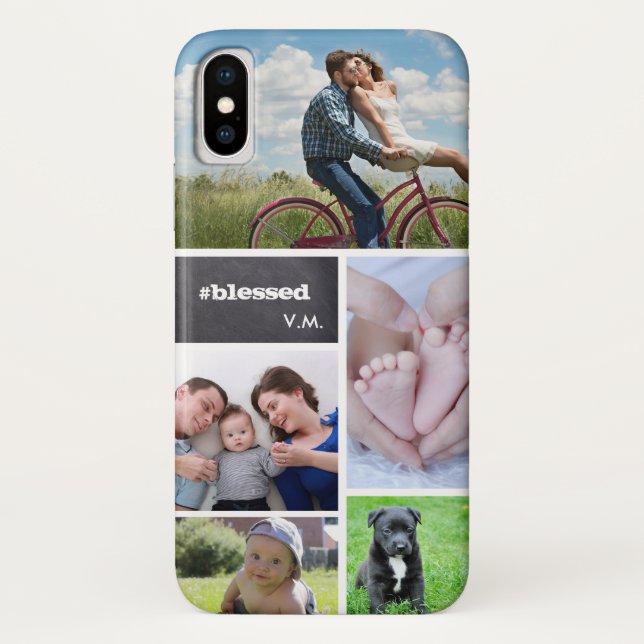 Family photo Collage Chalkboard blessed Case-Mate iPhone Case (Back)