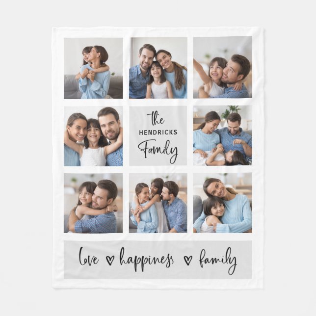 Family Photo Collage | Chic Modern Script Fleece Blanket (Front)