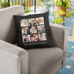 Family Photo Collage - Choose Your Color Throw Pillow