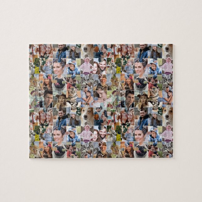 Family Photo Collage Custom 24 Pic Jigsaw Shape Puzzle (Horizontal)