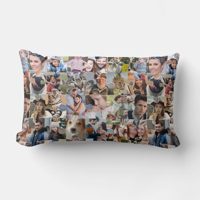 Family Photo Collage Custom 24 Pic Puzzle Shape Lumbar Pillow (Front)