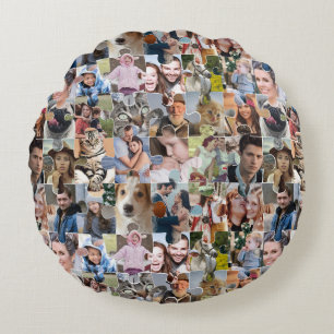 Family Photo Collage Custom 24 Pic Puzzle Shape Round Pillow