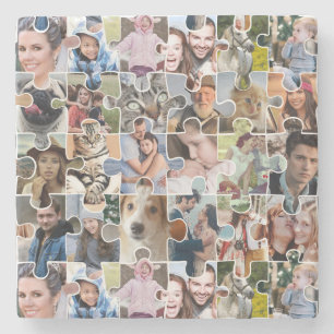 Family Photo Collage Custom 24 Pic Puzzle Shape Stone Coaster