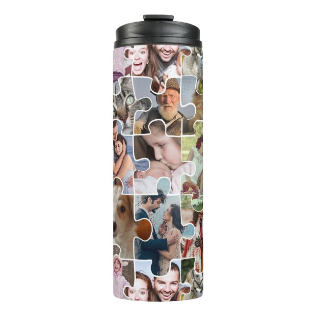 Family Photo Collage Custom 24 Pic Puzzle Shape Thermal Tumbler (Front)