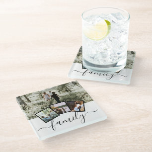 Family Photo Collage Custom Personalized Gift Idea Glass Coaster