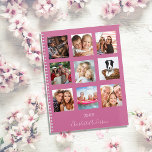 Family photo collage dark pink name script 2024 planner<br><div class="desc">Make your own unique family photo collage as a gift for your mom, wife or yourself. Use four, 9 of your favorite photos of your family, friends, dream travel destination or pet! Personalize and add a name and a year. The name is written with a modern hand lettered style script....</div>