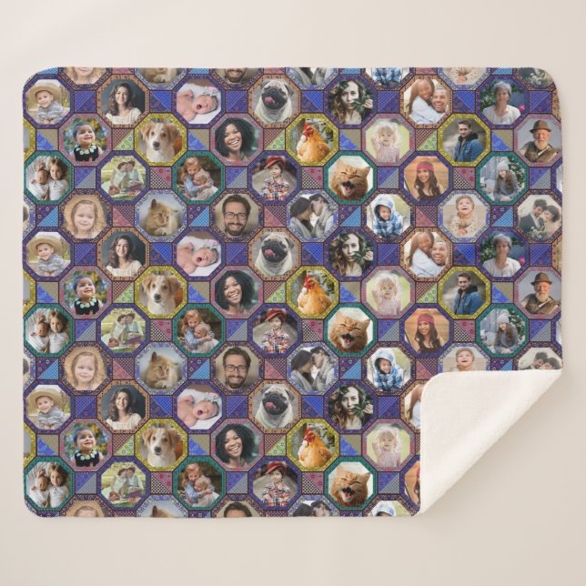 Family Photo Collage Dark Quilt Look 28 Pictures Sherpa Blanket (Front (Horizontal))