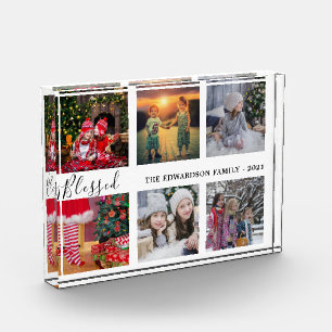 Family photo collage family name Blessed script