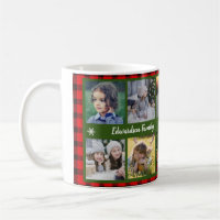 Family photo collage family name on buffalo plaid