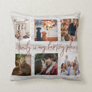 Family Photo Collage Farmhouse Rustic Typography Throw Pillow