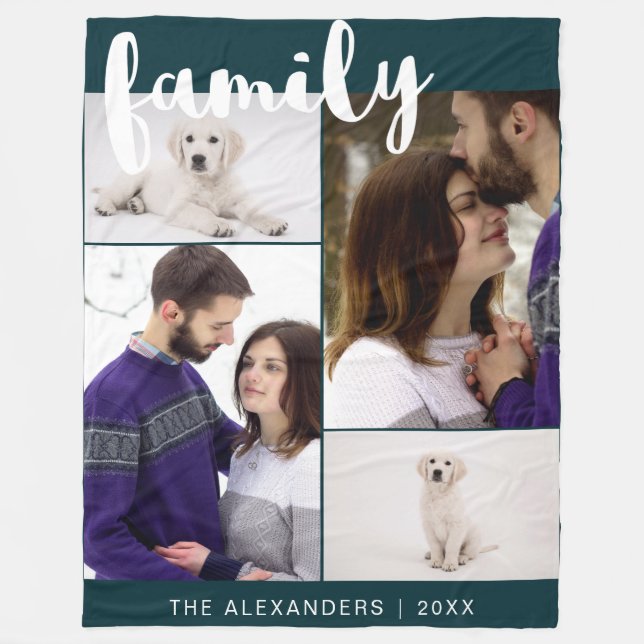Family Photo Collage Fleece Blanket (Front)