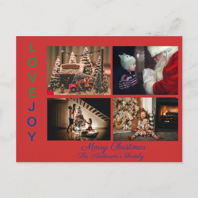 Family Photo Collage Four Photos Merry Christmas P Postcard (Front)