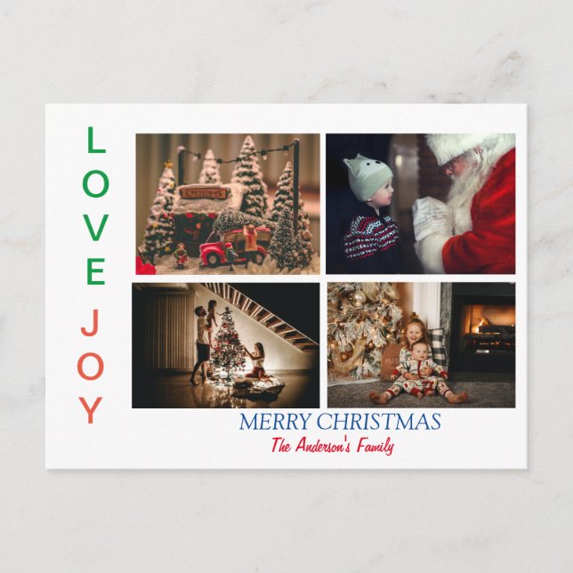 Family Photo Collage Four Photos Merry Christmas Postcard (Front)