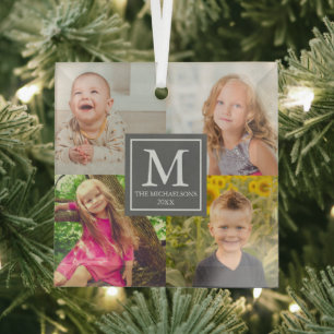 Family Photo Collage Glass Ornament