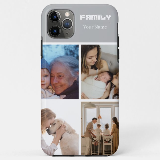 Family Photo Collage Gray 4 Picture Case-Mate iPhone Case (Back)