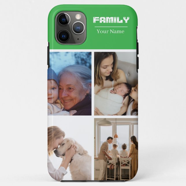 Family Photo Collage GREEN 4 Picture Case-Mate iPhone Case (Back)