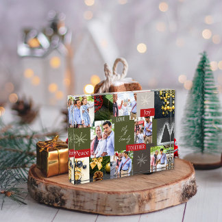 Family Photo Collage Grid Green And Red Christmas  Block