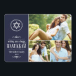 Family Photo Collage Hanukkah Card<br><div class="desc">Cute modern Hanukkah holiday photo card design features a photo collage with space for three of your family photos with a Star of David and sketched details for a handmade feel. Handwriting typography reads Wishing you a happy Hanukkah. Personalize the design with your family's name and the year. Click the...</div>