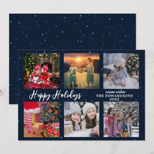 Family photo collage Happy Holidays Christmas Holiday Card (Front/Back)