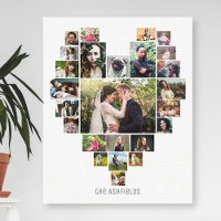 Family Photo Collage Heart 25 Pictures Name White