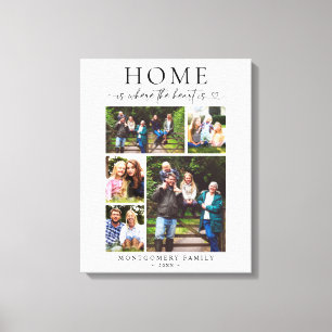 Family Photo Collage Keepsake Heart Script Canvas Print