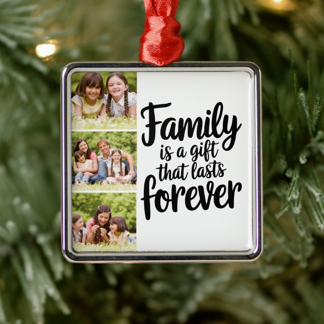 Family Photo Collage Keepsake Metal Ornament (Tree)