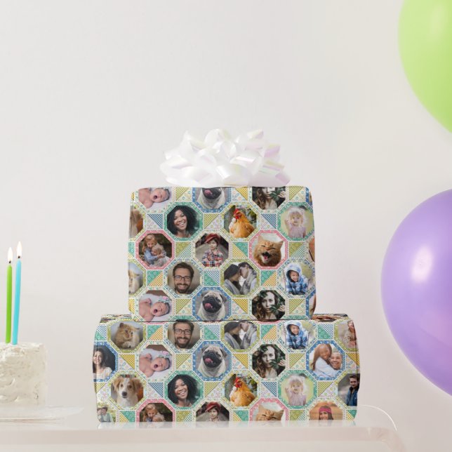 Family Photo Collage Light Quilt Look 28 Pics Easy Wrapping Paper (Party Gifts)
