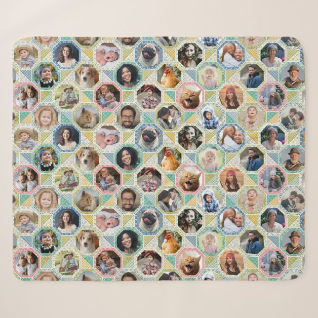 Family Photo Collage Light Quilt Look 28 Picture Sherpa Blanket (Front (Horizontal))