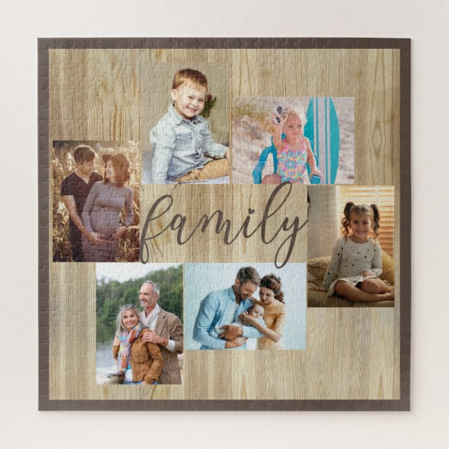 Family Photo Collage Light Woodgrain Jigsaw Puzzle (Vertical)