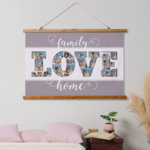 FAMILY Photo Collage Love Script Modern Keepsake  Hanging Tapestry